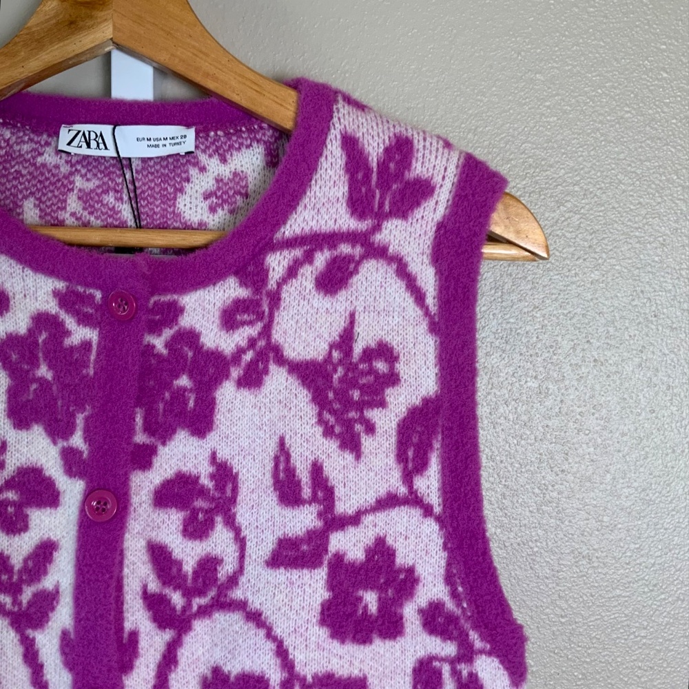 ZARA Floral Jacquard Knit Vest - Picture 11 of 16